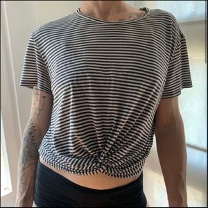 All Sainted Knotted Crop Top Black and White Stripes